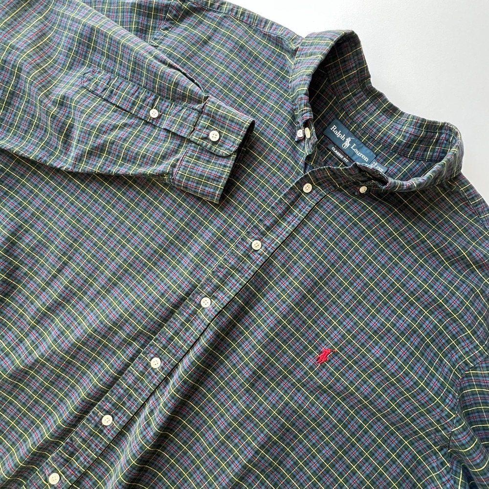 Polo Ralph Lauren Shirt 2XB Big Green Plaid Button Men Classic Fit Multicolor